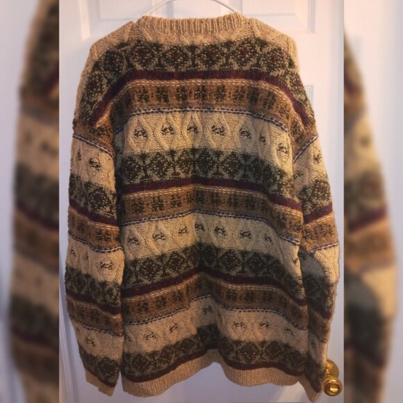 Vintage LL Bean 100% Wool Norwegian Fair Isle Sweater Large Heavyweight Warm EUC - Picture 2 of 4